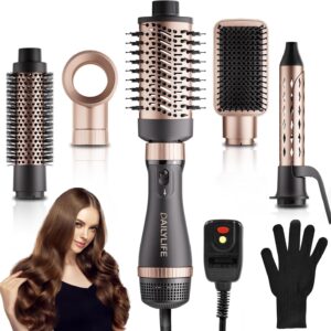 Hair Dryer Brush Set, DAILYLIFE Blow Dryer Brush with 5 Attachments, Multi Hair Styler for Salon Blowouts, Volumizing, and Straightening, Ionic Function, Frizz Free, with Glove