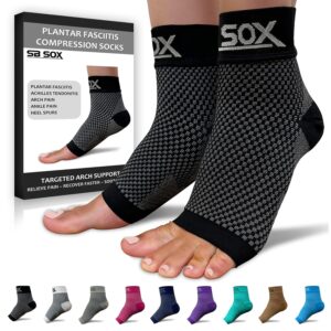 SB SOX Plantar Fasciitis Relief Socks - Night Splint & Foot Brace for Achilles Tendonitis, Heel Pain, and Arch Support – Foot Compression Sleeve for Recovery, Foot Swelling, and Fatigue (Black, Large)