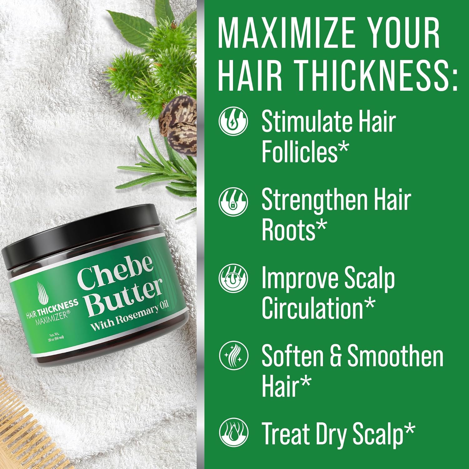Chebe Rosemary Oil Hair Butter for Growth, Thickening, Moisturizing and Strengthening - 2oz Vegan Hair Grease for Men and Women, Scalp Treatment for Dry, Brittle Hair - Image 3