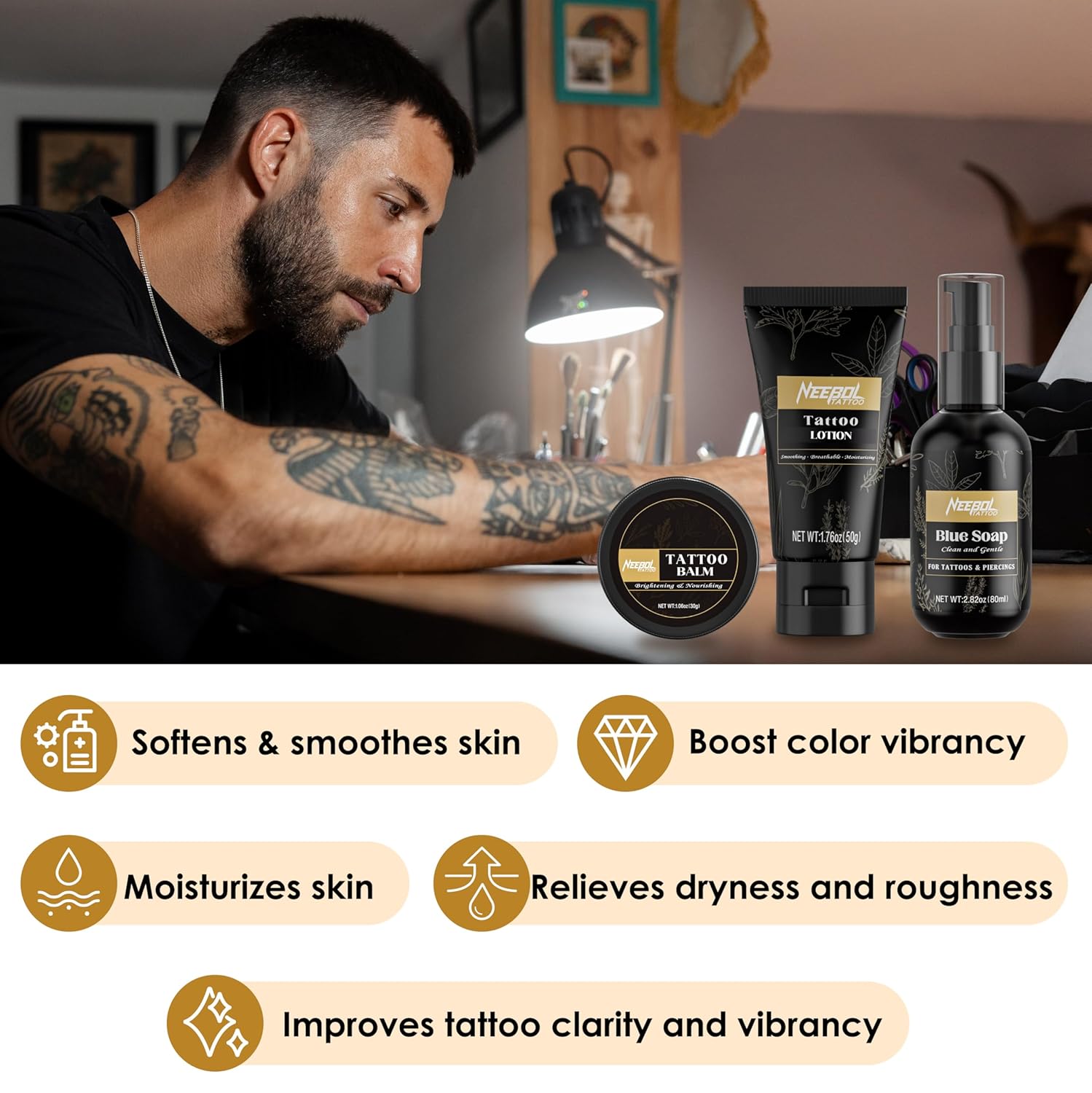 Neebol Tattoo Aftercare Kit Blue Soap Balm Lotion for Fast Healing and Vibrant Color - Image 4