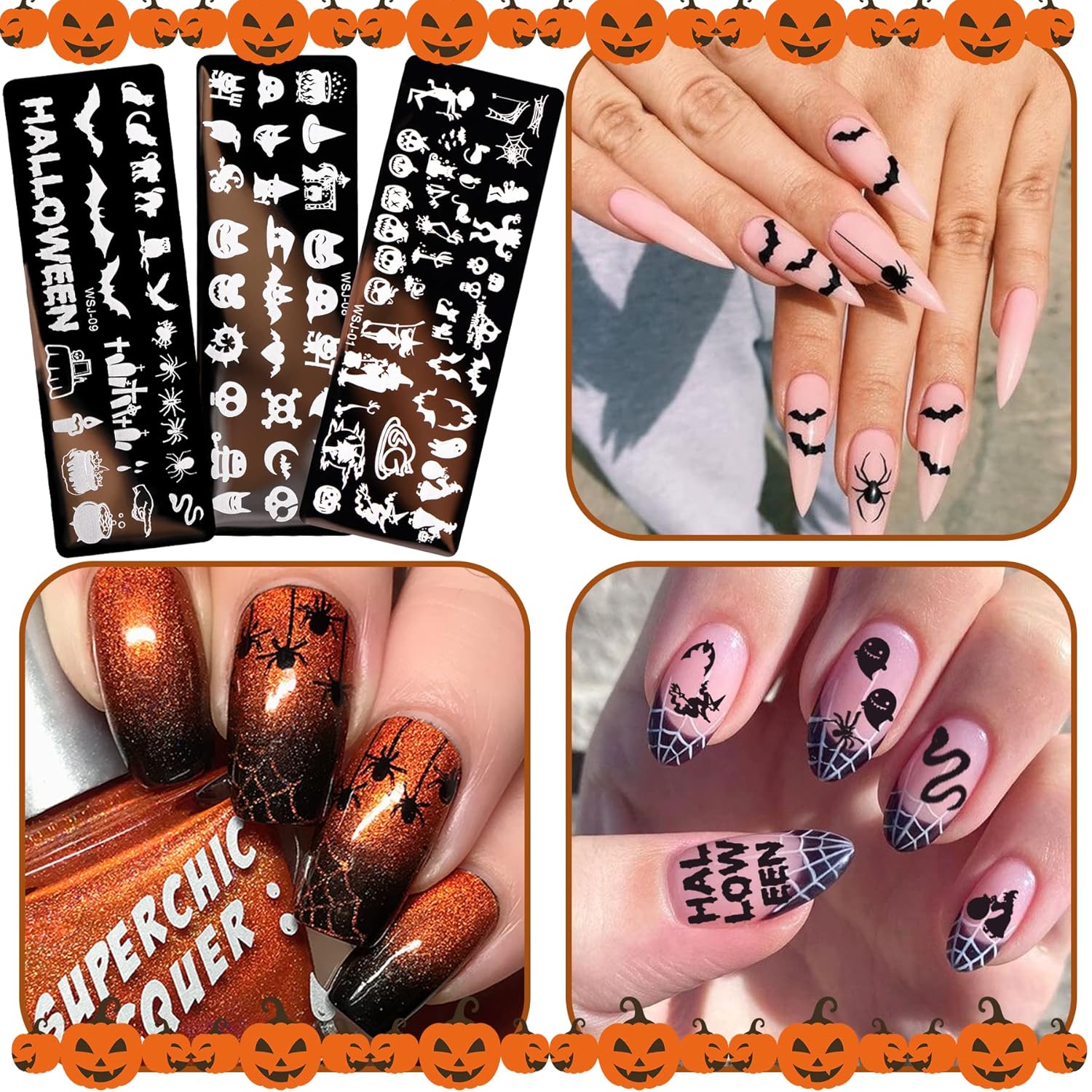 10Pcs Halloween Nail Stamp Plate Kit, 6Pcs Nail Art Image Templates 2 Stamper 2 Scraper Pumpkin Bat Witch Spider Owl for DIY Holiday Nail Art Stamping Stencils Design(Halloween Style) - Image 5