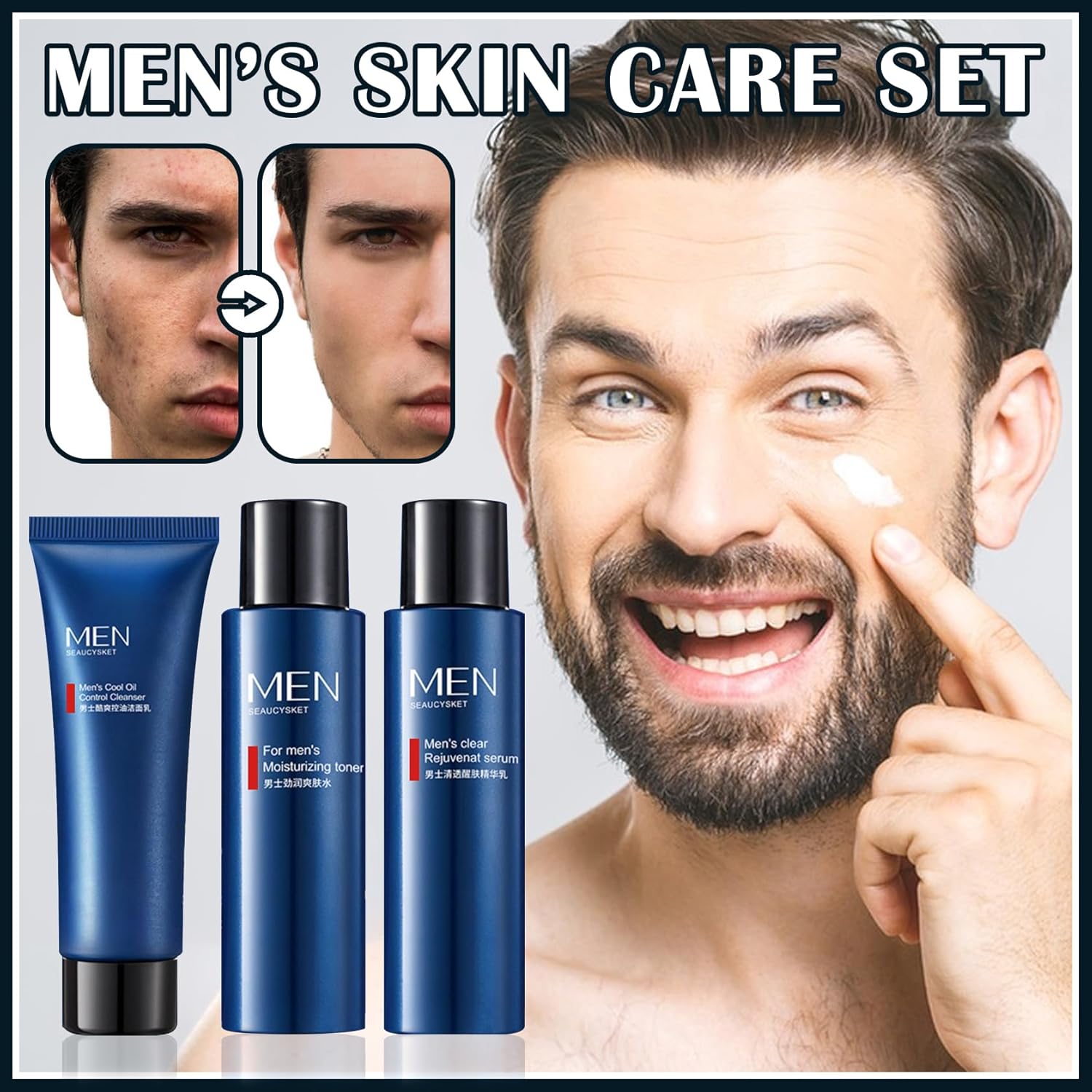 Mens Facial Skin Care Kit,Hydrating Mens Skincare Gifts Set,Nourishing Skin Care Kit for Men,Mens Face Moisturizer Wash Facial Lotion Kit for Fines Lines,Wrinkles,Dry Skin - Image 2