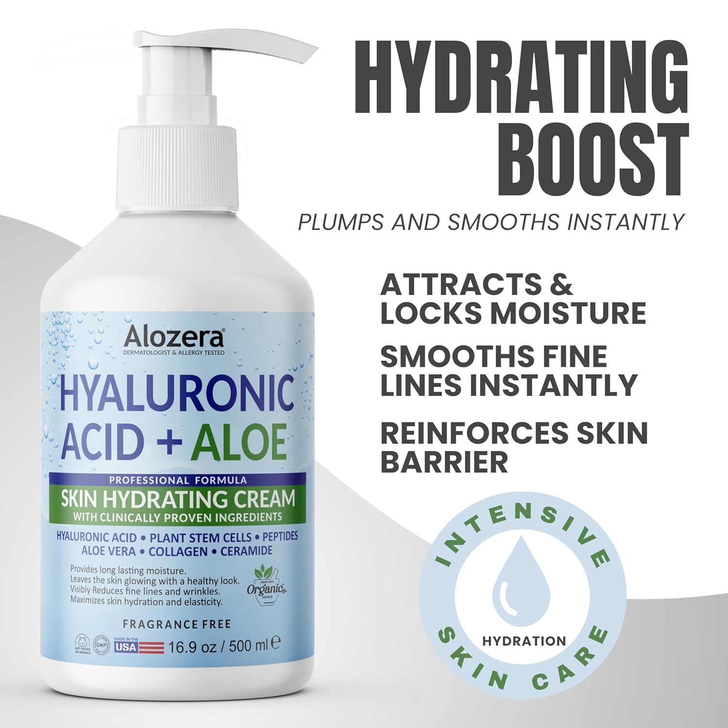 Moisturizing Cream, Body and Face Moisturizer for Dry and Sensitive Skin with Hyaluronic Acid, Aloe Vera, Stem Cells & Ceramides, Lightweight, Oil-Free, Fragrance-Free, 16.9 oz - Image 2