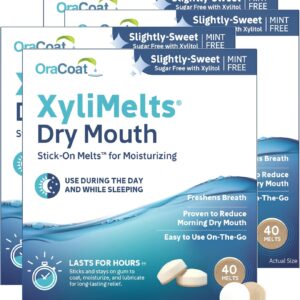 Oracoat XyliMelts for Dry Mouth Night Time or Day - Moisturizing Dry Mouth Adhering Discs, Sugar Free with Xylitol, 40 Count - 4 Pack, Slightly-Sweet Flavor, 8-Hour Relief