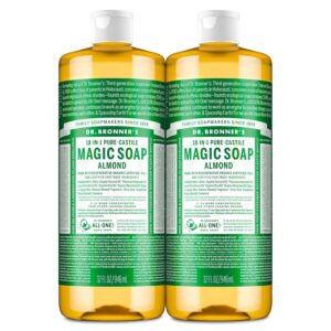 Dr. Bronner's Magic Soap - Pure-Castile Liquid Soap (Almond, 32 ounce, 2-Pack) - Regenerative Organic Certified Oils, 18-in-1 Uses: Body, Hair, Laundry, Pets & Dishes, Concentrated, Vegan, Non-GMO