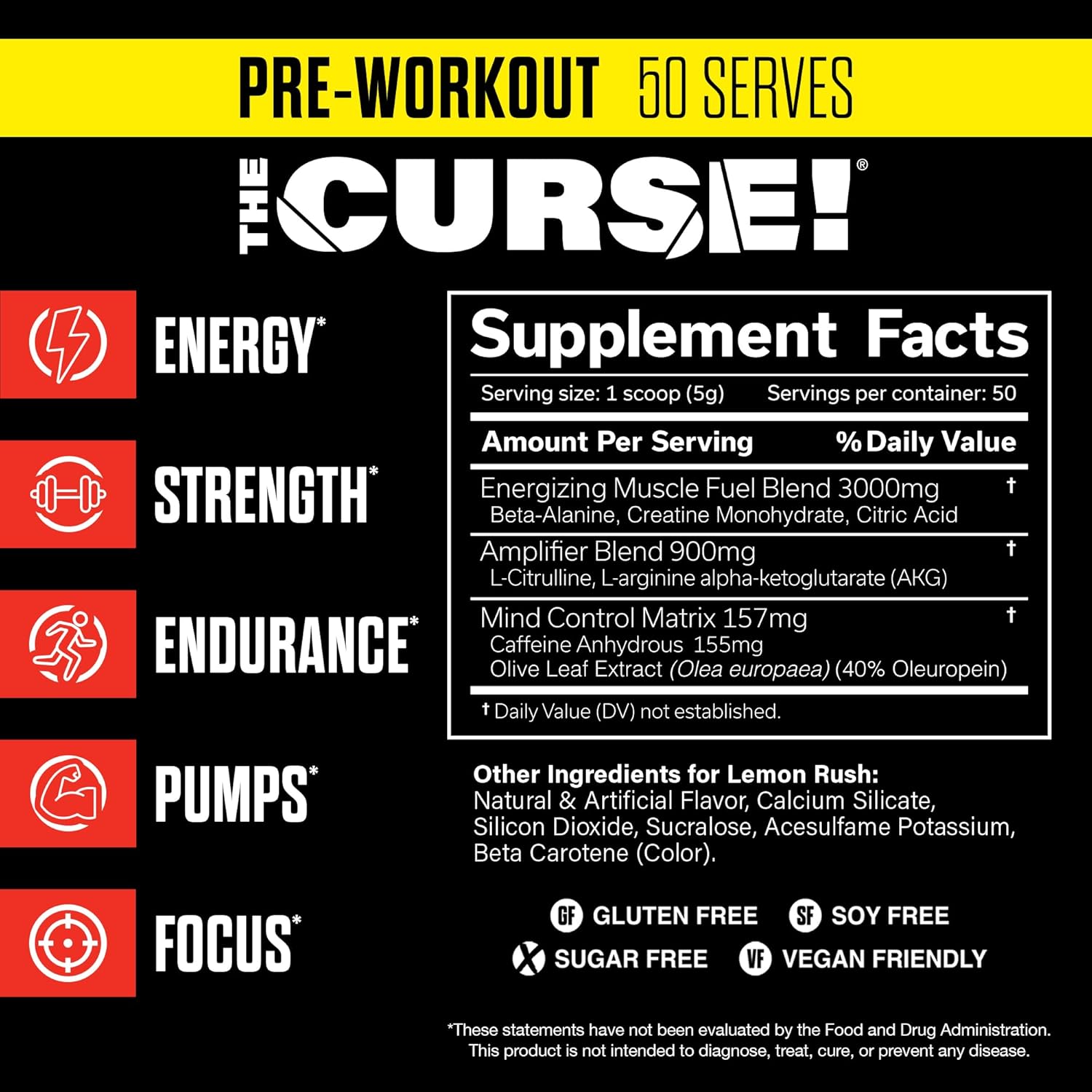 JNX SPORTS The Curse Pre-Workout Powder Lemon Rush 50 Servings for Men and Women - Image 2