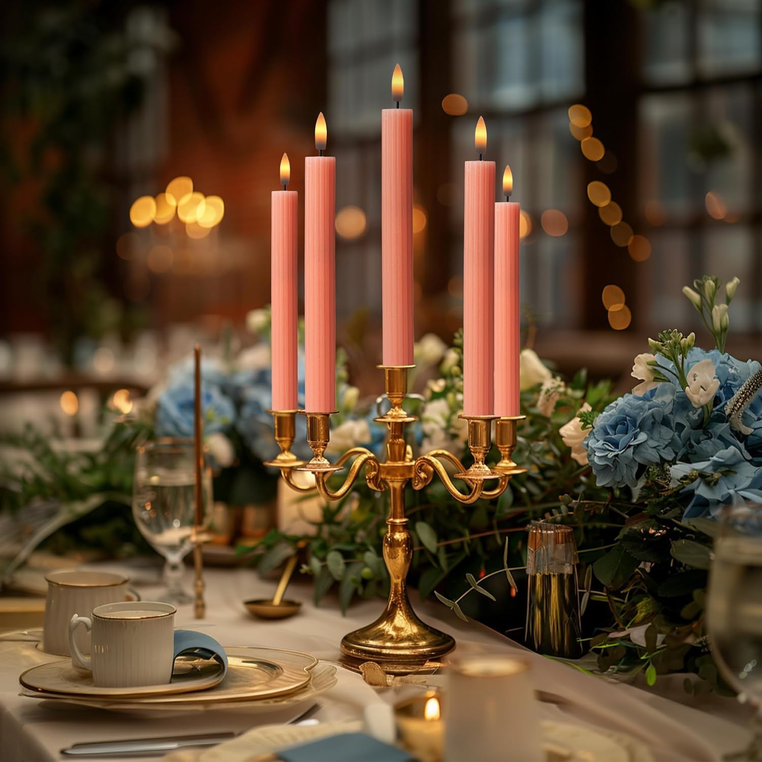 6 Pack 10 Inch Pink Peach LED Flameless Taper Candles with Remote Timer - Image 6