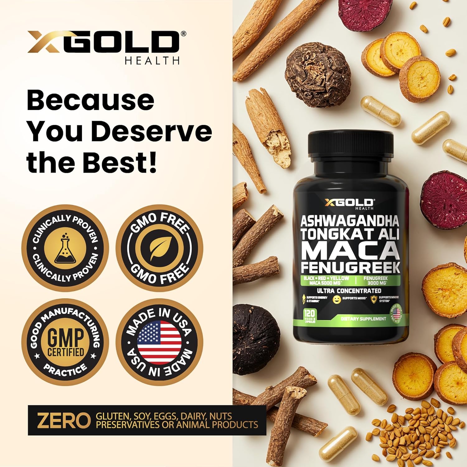 Ashwagandha 5000mg, Tongkat Ali 1000mg, Maca 5000mg, Fenugreek 3000mg Men & Women 60 Count Capsules - Image 5