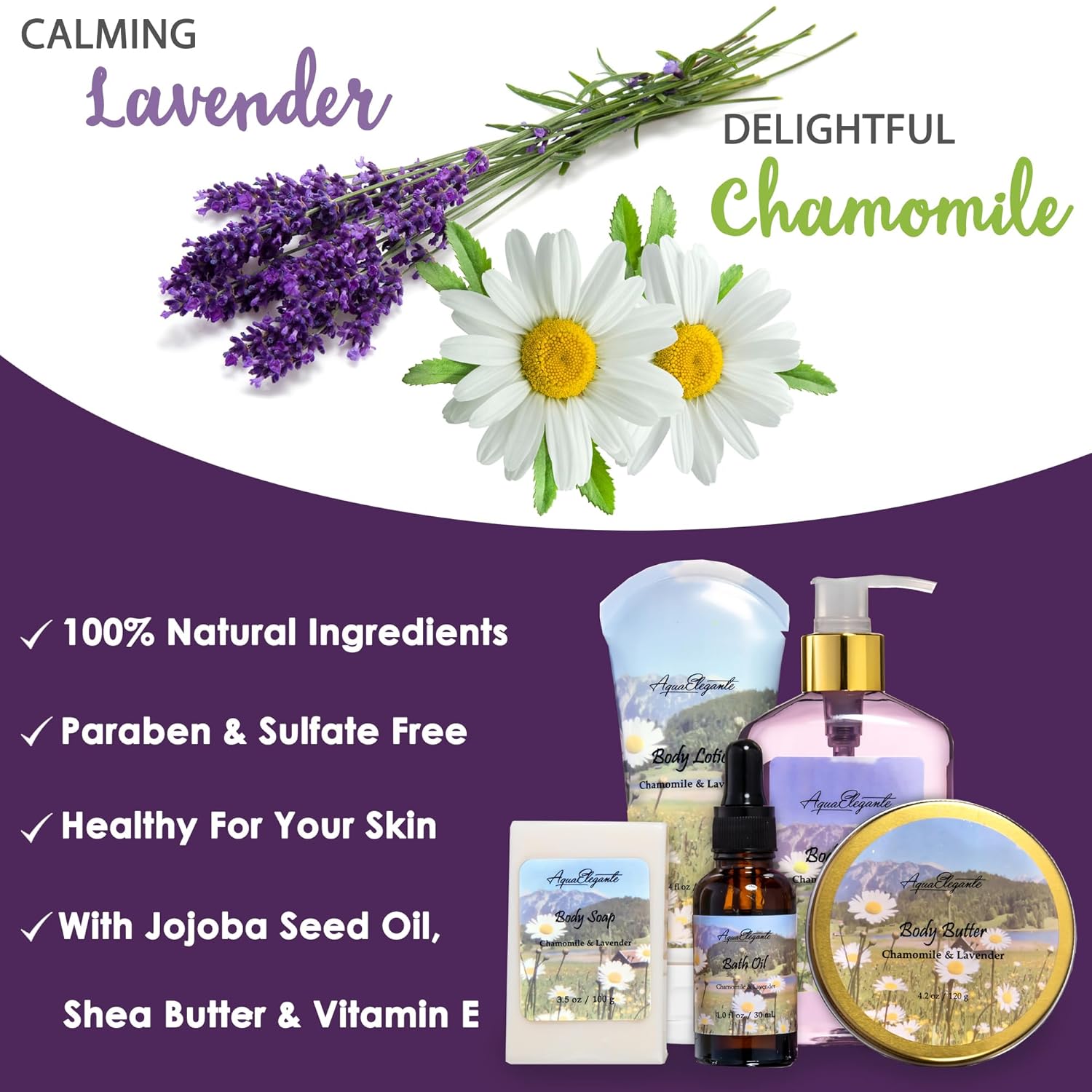 Spa Gift Baskets For Women - Luxury Bath Set With Lavender & Chamomile - Spa Kit Includes Body Wash, Bubble Bath, Lotion, Body Butter, Soap, Body Spray, Shower Puff, and Towel - Image 3