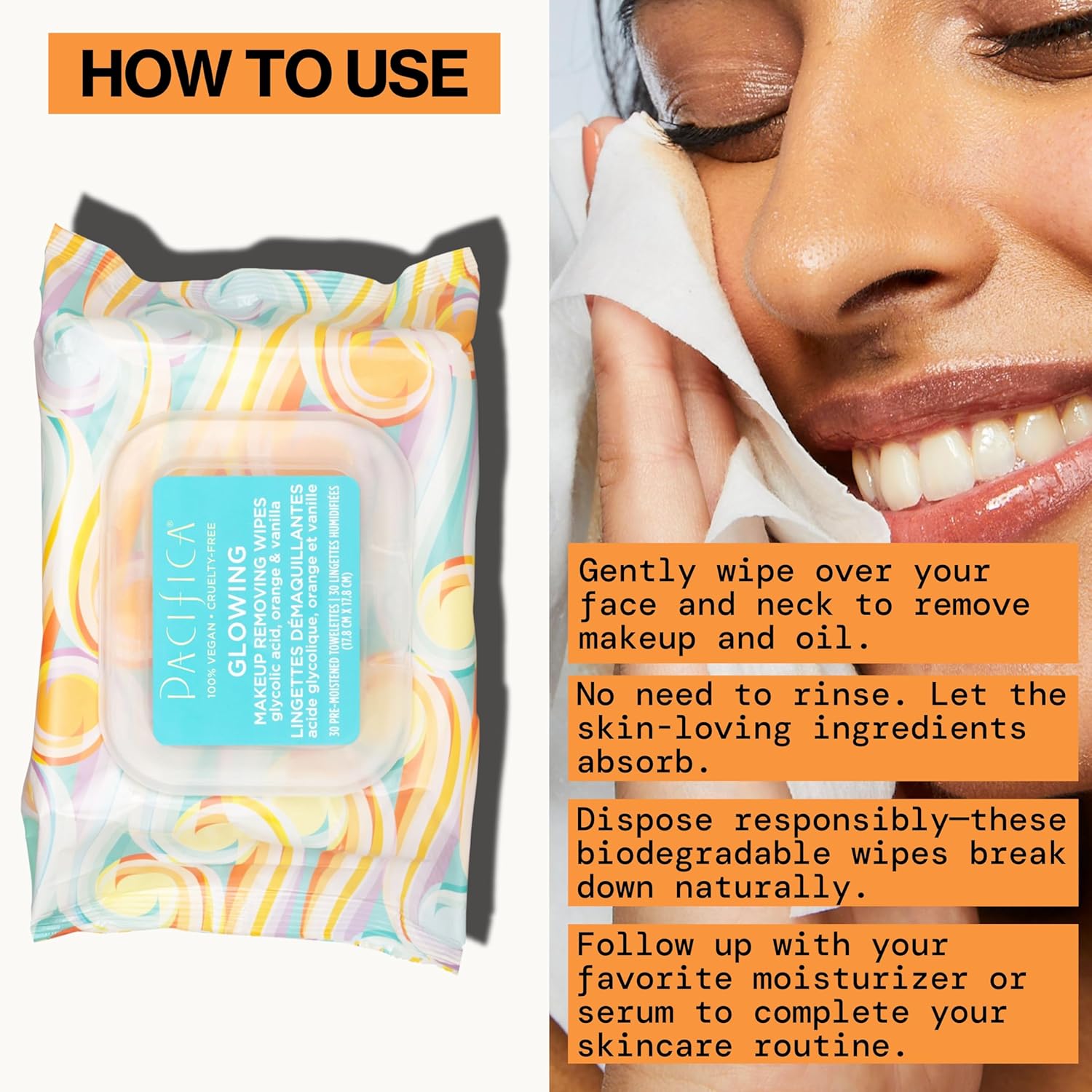 Pacifica Organic Makeup Remover Face Wipes 30 Count - Cleansing & Exfoliating Towelettes - Image 12