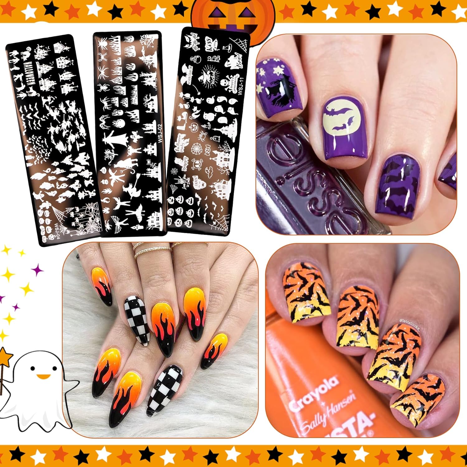 10Pcs Halloween Nail Stamp Plate Kit, 6Pcs Nail Art Image Templates 2 Stamper 2 Scraper Pumpkin Bat Witch Spider Owl for DIY Holiday Nail Art Stamping Stencils Design(Halloween Style) - Image 6