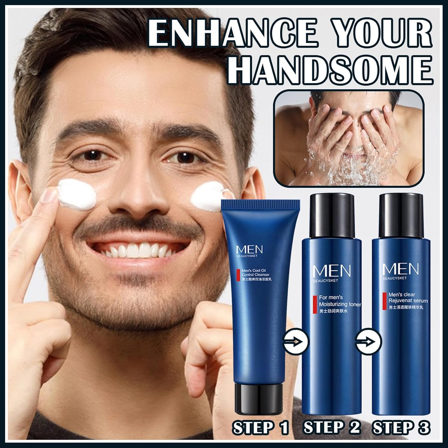 Mens Facial Skin Care Kit,Hydrating Mens Skincare Gifts Set,Nourishing Skin Care Kit for Men,Mens Face Moisturizer Wash Facial Lotion Kit for Fines Lines,Wrinkles,Dry Skin - Image 5