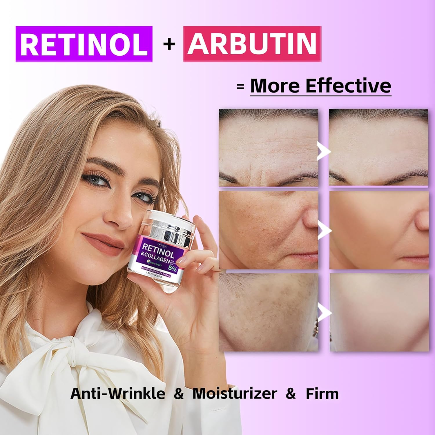 Hydrating Collagen Retinol Face and Neck Moisturizer Cream with Hyaluronic Acid Arbutin 1.85 Fl Oz - Image 4