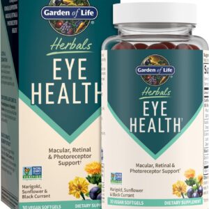 Garden of Life Herbals Eye Health Supplement with Sunflower & Safflower Oil, Lutein, Zeaxanthin & Black Currant for Dry Eyes & Healthy Vision Support – Non-GMO, Gluten-Free, Berry Flavor, 30 Servings
