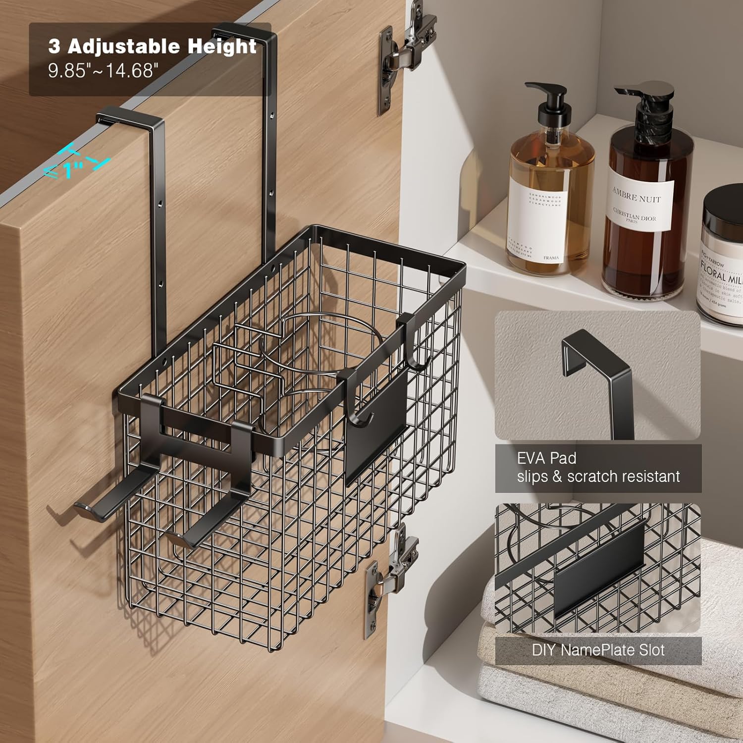Voldra 2 Pack Black Adjustable Hair Dryer Holder Cabinet Door Wall Mount - Image 5