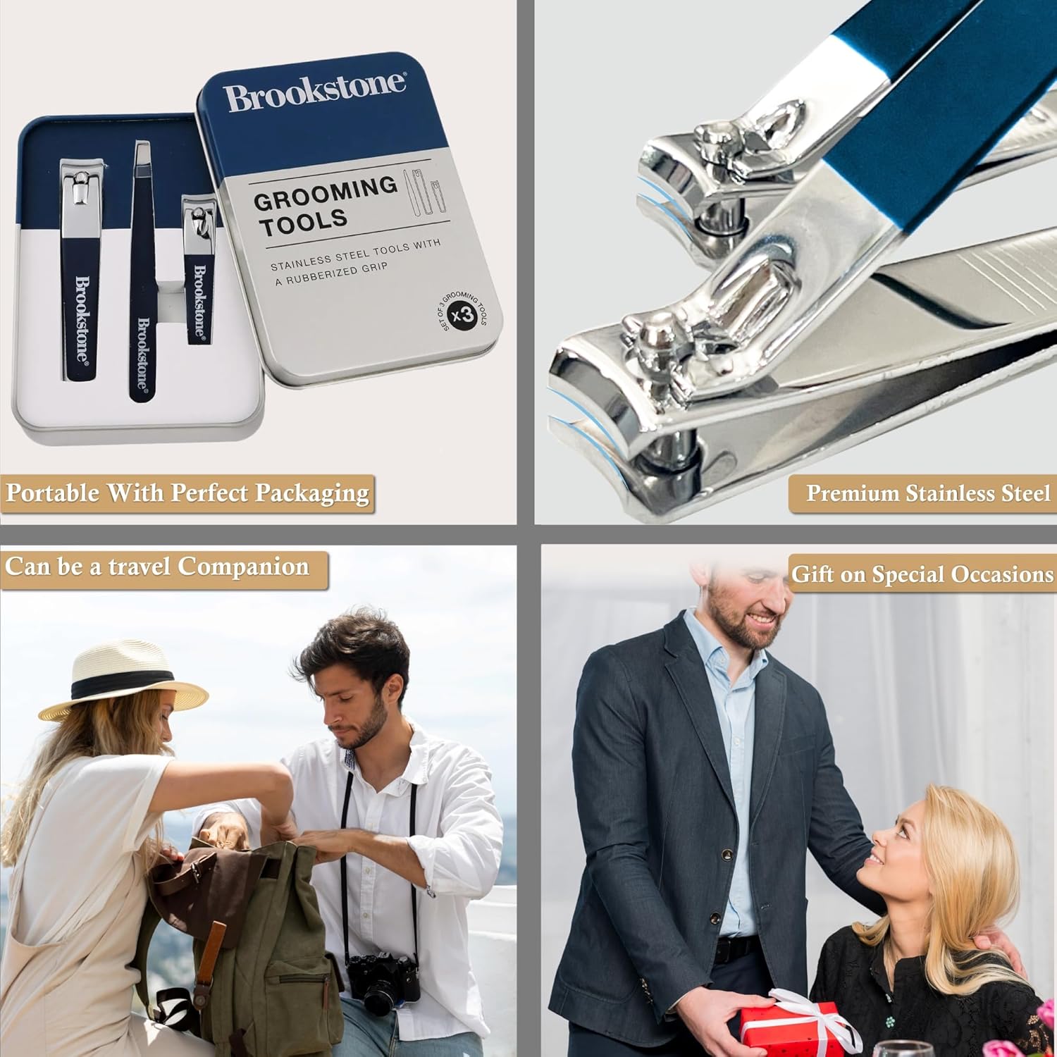 Brookstone Navy Premium Stainless Steel Nail Clipper Set with Case and Tweezer Two-Piece - Image 5