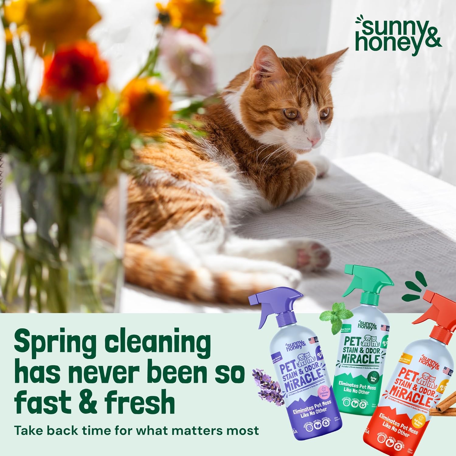 Sunny & Honey 32 Fl Oz Spring Mint Enzyme Cleaner for Pet Urine Stains and Odors - Image 9