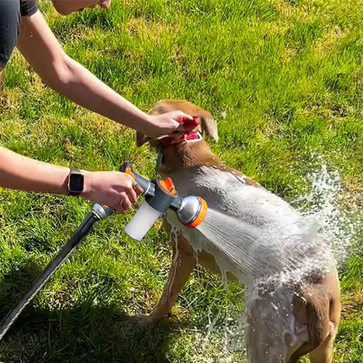 8-in-1 Dog Shower Sprayer with Built-in Soap Dispenser and Gentle Brush Attachment - Image 2