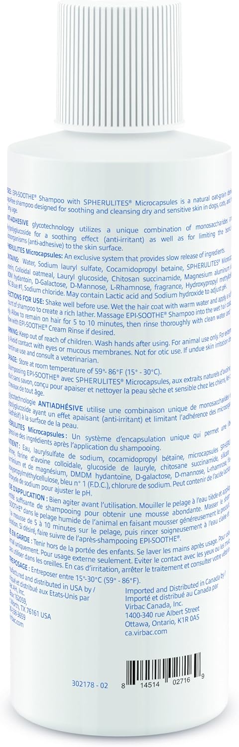 Virbac Epi-Soothe Pet Shampoo For Dogs, Cats & Horses (16 oz) - For Dry or Sensitive Skin - Image 2