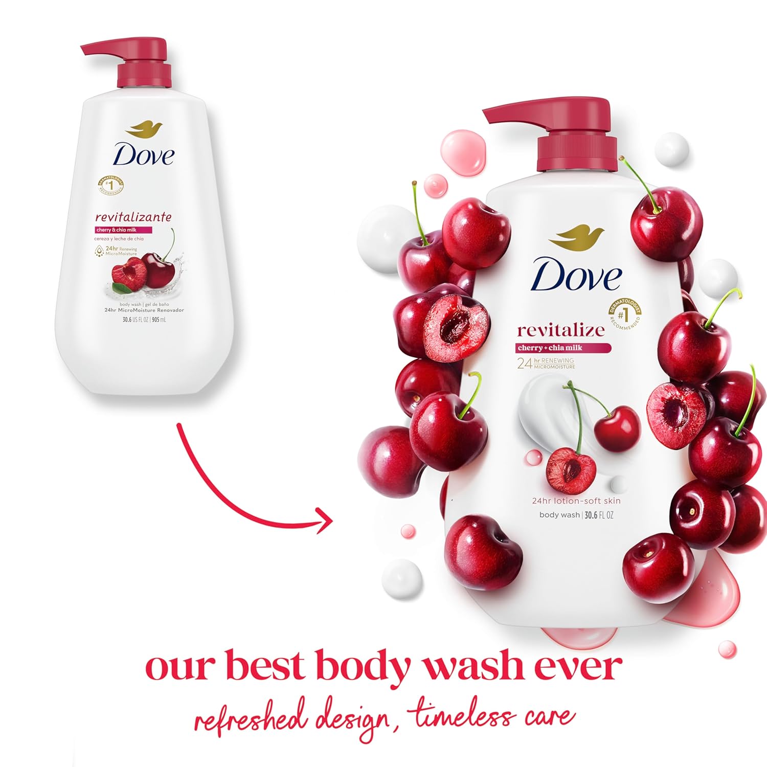 Dove Cherry & Chia Milk Moisturizing Body Wash 30.6 oz with Pump - Image 3