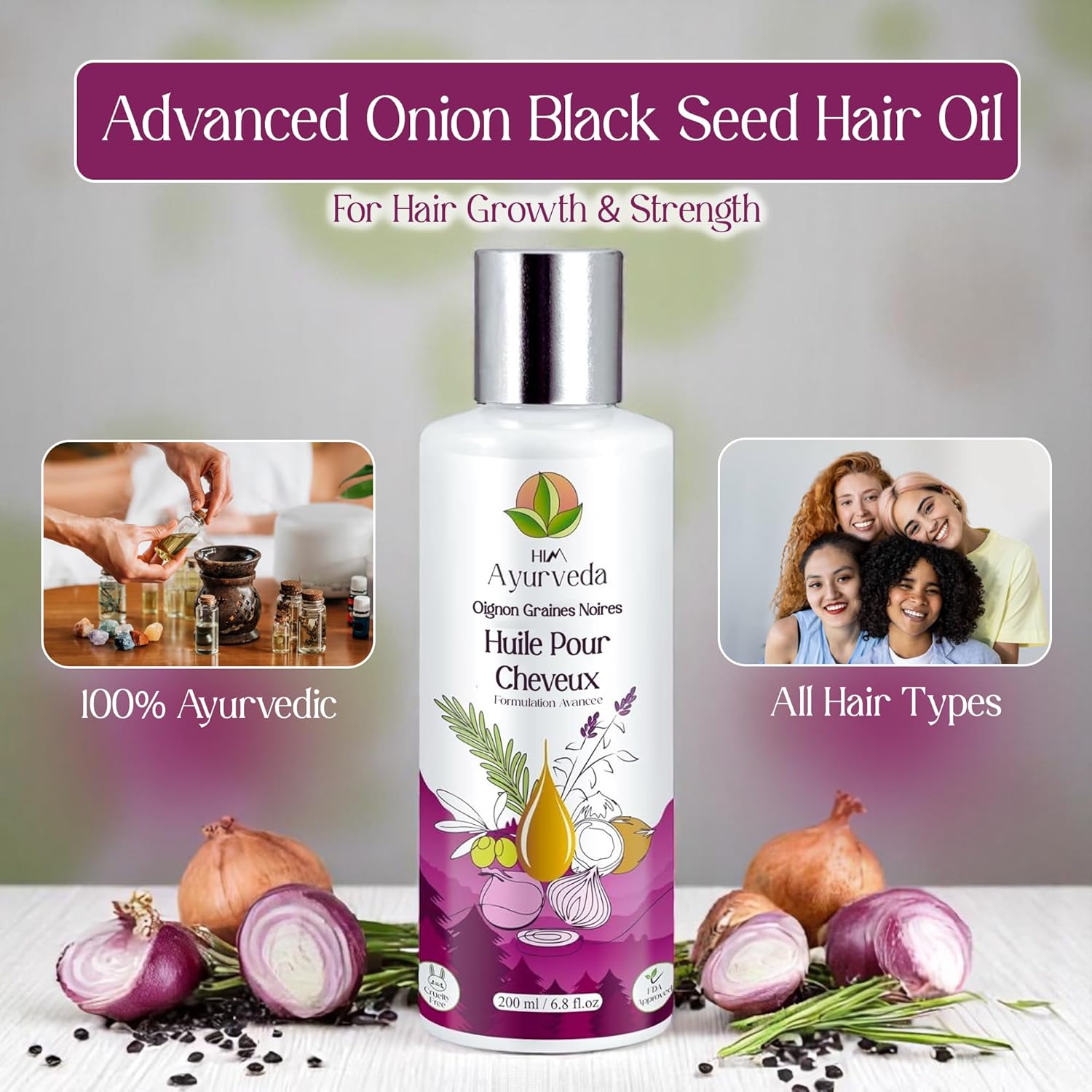 Advanced Onion Black Seed Hair Oil with Rosemary | Red onion Hair Oil for Stronger Hair| Infused with 25+ Herbs, Onion & Black Seed | SLS & Paraben Free | 200ML | (pack of 1) - Image 5