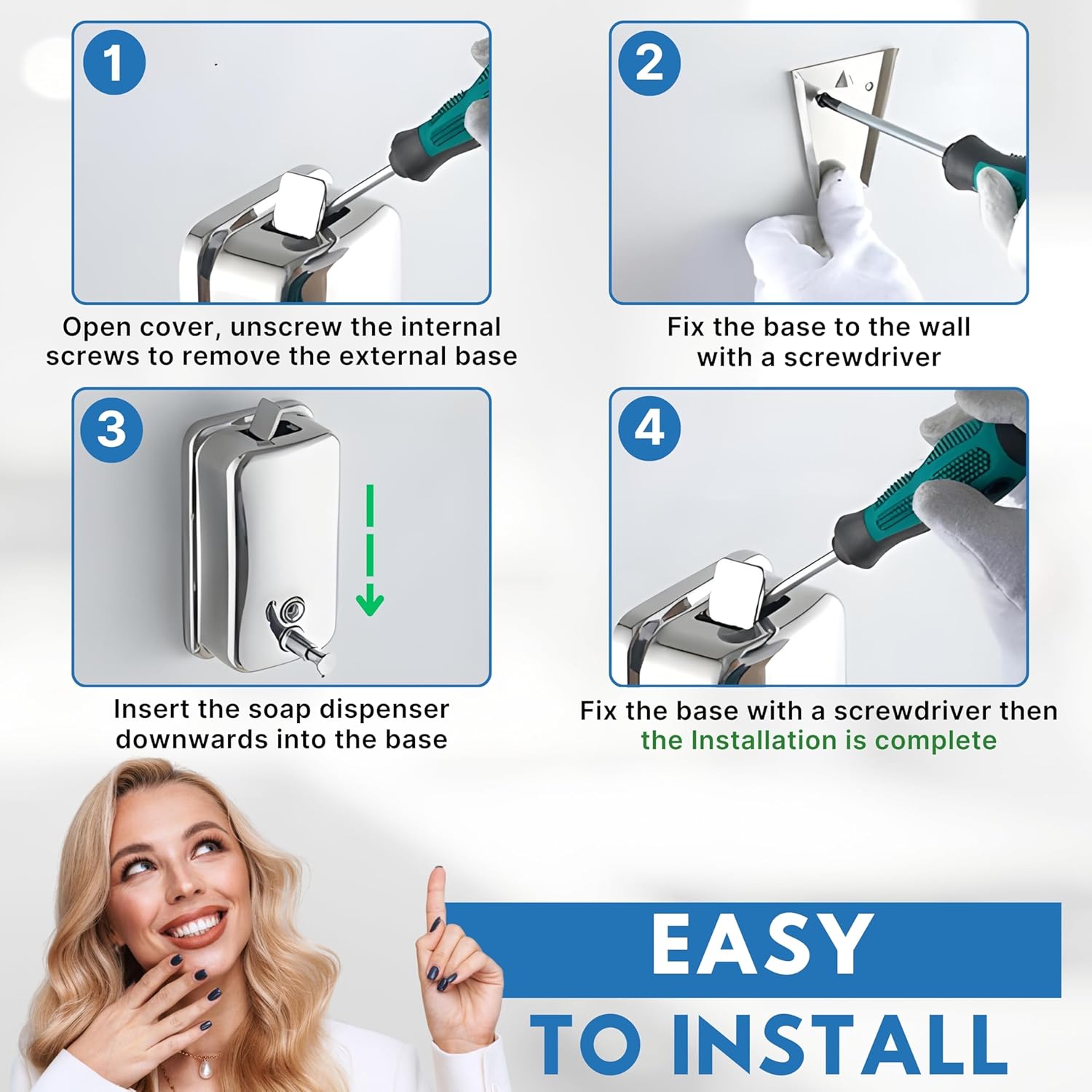 Stainless Steel Manual Soap Dispenser 17 fl oz for Bathroom Kitchen - Image 5
