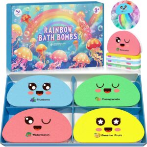 Bath Bombs for Kids Gift Rainbow Set, 4 Pack Handmade Natural & Organic Kids Bath Bombs for Boys,Bubble Bath Fizzy with Surprise Colors, Birthday Gifts for Boys and Girls,Bath Toys for Ages 4-8