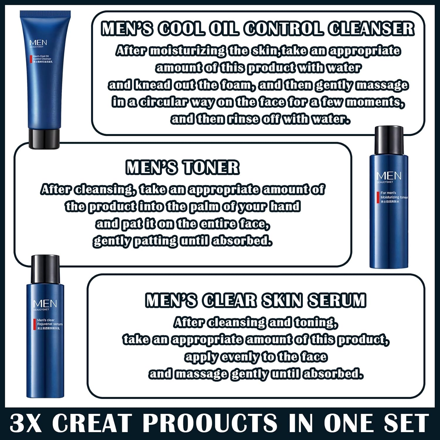 Mens Facial Skin Care Kit,Hydrating Mens Skincare Gifts Set,Nourishing Skin Care Kit for Men,Mens Face Moisturizer Wash Facial Lotion Kit for Fines Lines,Wrinkles,Dry Skin - Image 4
