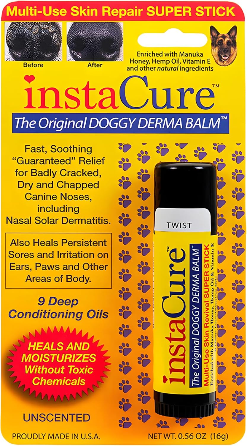 Doggy Derma Balm Jumbo-Sized Skin Repair Stick w/Manuka Honey. Soothes & Heals Dog's Dry Cracked Noses, Paws, Bulldog Wrinkles 100% Natural (1-Pack)