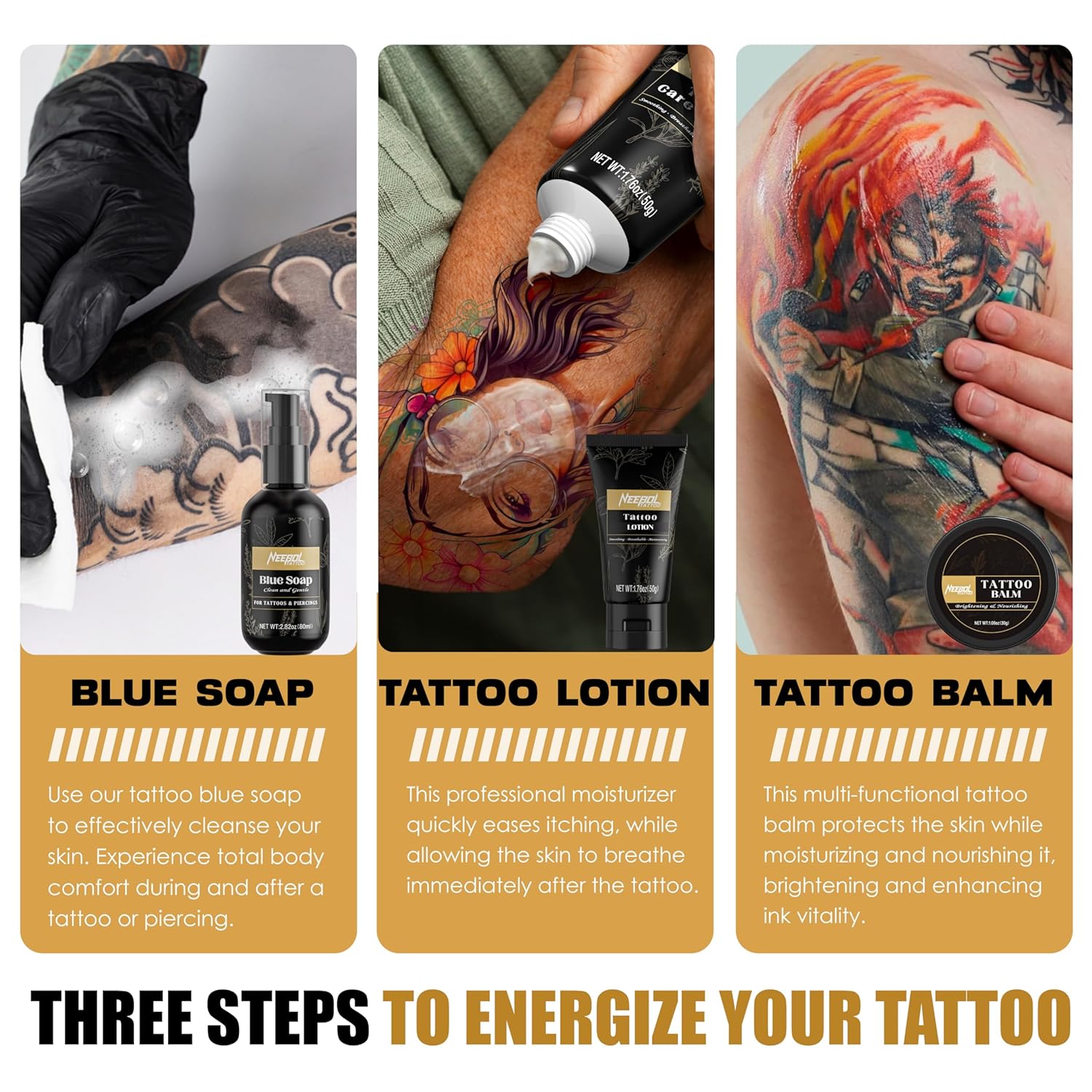 Neebol Tattoo Aftercare Kit Blue Soap Balm Lotion for Fast Healing and Vibrant Color - Image 5