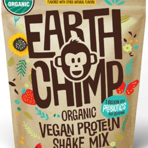 EarthChimp Organic Vegan Protein Powder - with Probiotics - Non GMO, Dairy Free, Non Whey, Plant Based Protein Powder for Women and Men, Gluten Free - 52 Servings 64 Oz (Vanilla)