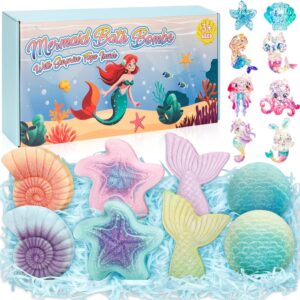 8 Packs Bath Bombs for Kids Girls, Mermaid Bath Bomb with Surprise Toys Inside, Princess Bubble Bath Toys for Kids Aged 4-8, Christmas Birthday Gifts for Girls 3 4 5 6 7 8