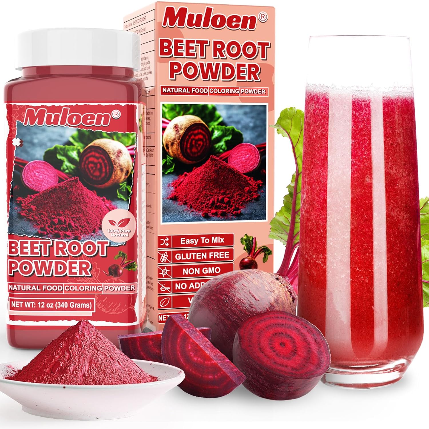 Beet Root Powder - 12 oz Beet Juice Powder, High Concentrated Beetroot Powder, Red Beets Powder for Cooking, Smoothies, Milkshake, Cake, Soups Vegan Friendly