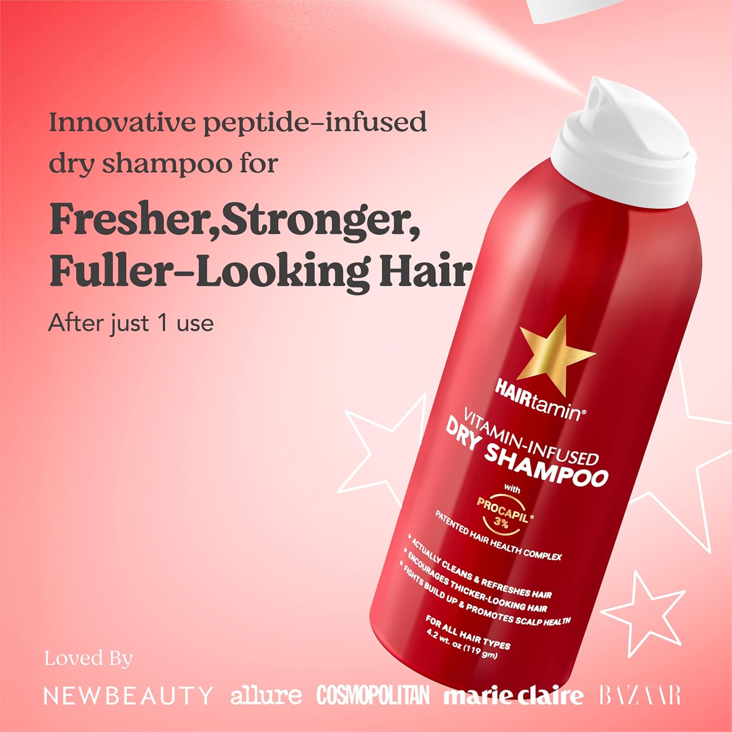 HAIRtamin Vitamin Infused Dry Shampoo for Women | Hair Texture Spray that Cleanses & Refreshes | Hair Complex for Healthy Thicker-Looking Hair | Procapil 3% & Vitamins for Scalp Health | Talc Free - Image 2