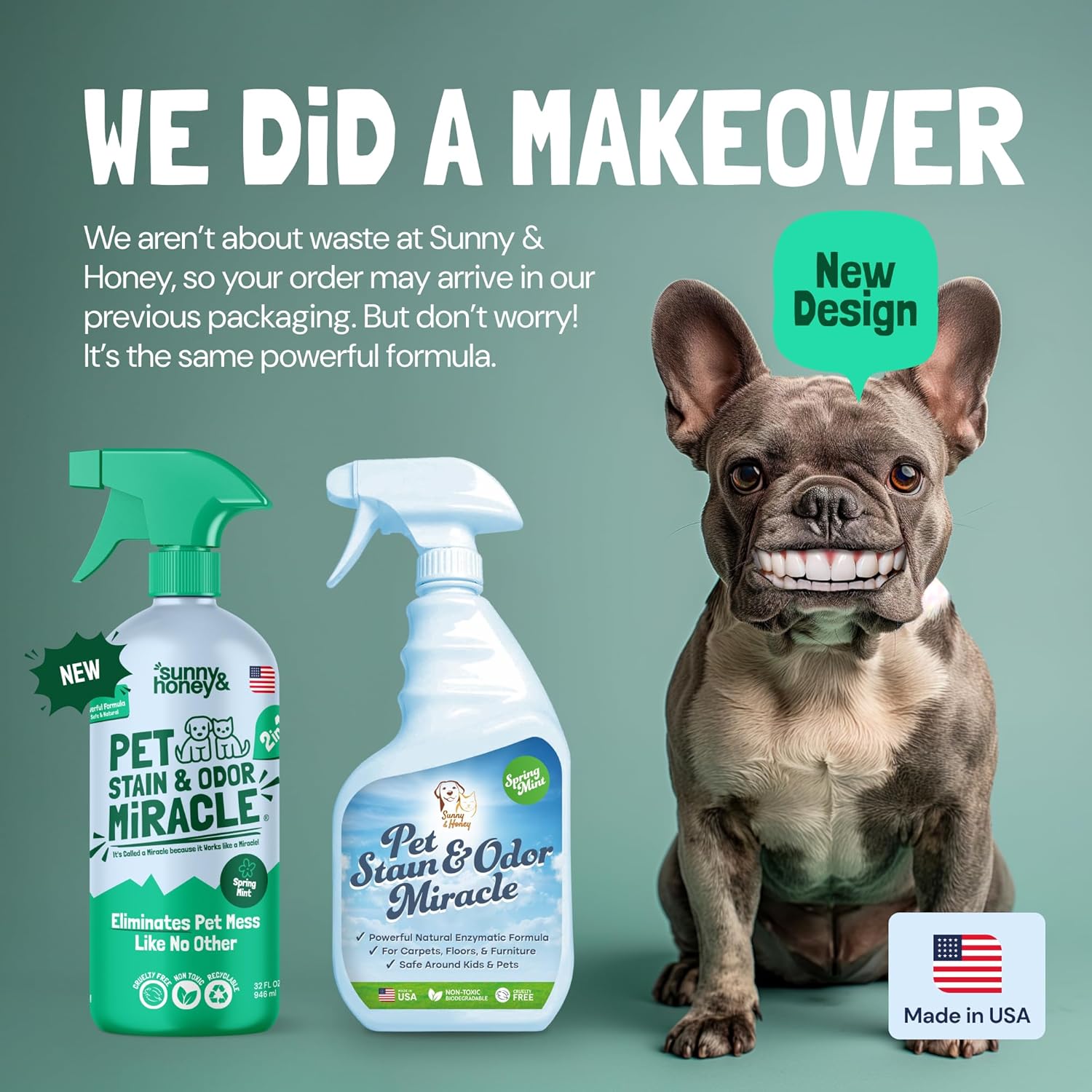 Sunny & Honey 32 Fl Oz Spring Mint Enzyme Cleaner for Pet Urine Stains and Odors - Image 3