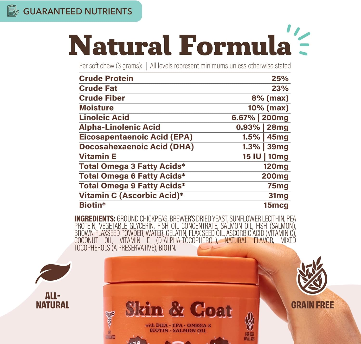 Natural Dog Company Skin & Coat Supplement for Dogs Omega-3 Rich Salmon Oil Chews for Itchy Skin Relief, Shedding & Allergy Support, Shiny Coat Health, with Biotin, Vitamin E, Grain-Free (90 Count) - Image 7