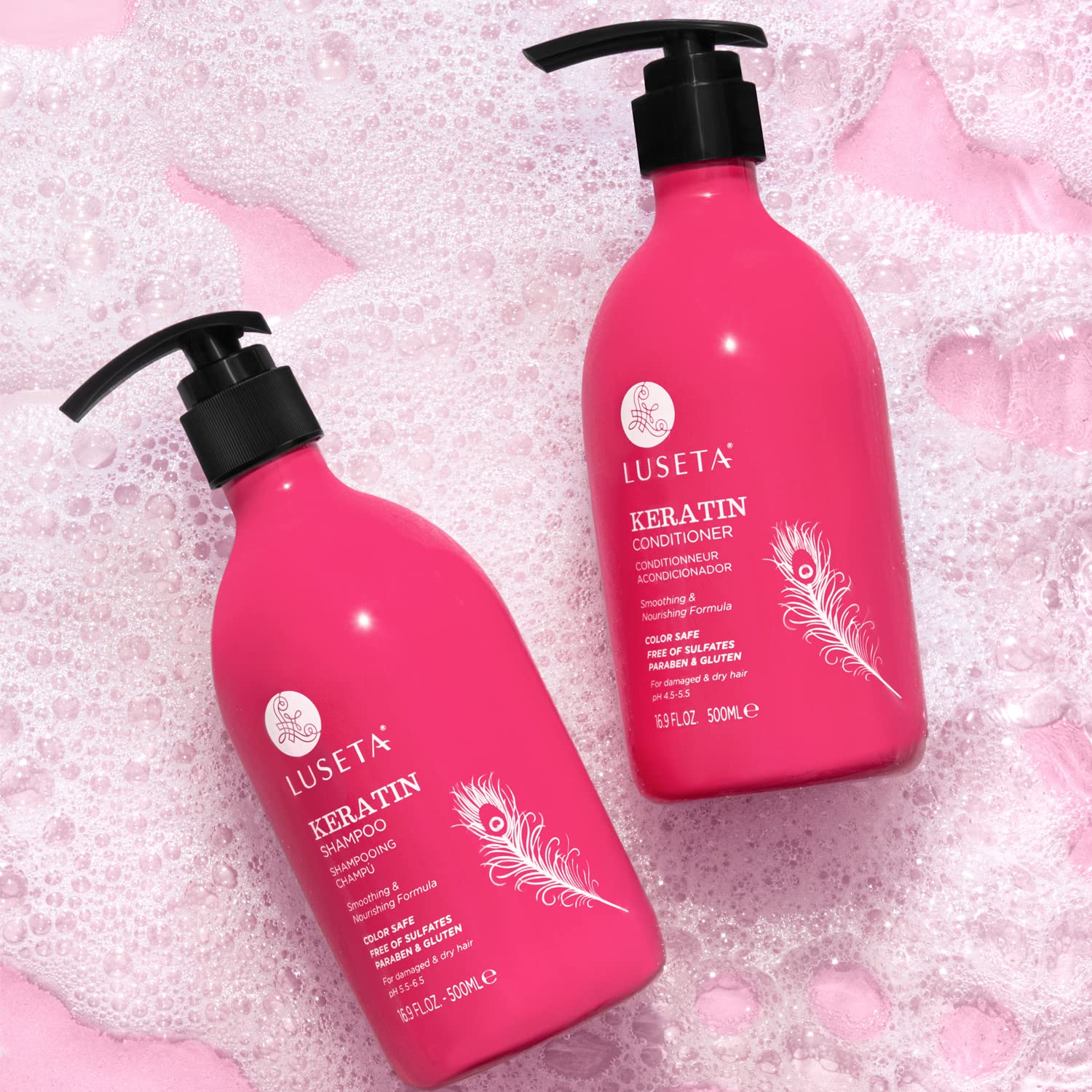 Keratin Anti-Frizz Shampoo and Conditioner Set Sulfate Free Smoothing Treatment for Dry Damaged Hair 16.9 Fl Oz Each - Image 4