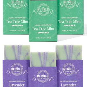 Handmade Soap, All Natural Soap for Women & Men, Hand, Bath & Body Natural Bar Soap, Vegan, Palm Oil Free, Made in USA with Shea Butter + Essential Oils, Tea Tree Mint/Lavender Rosemary, 6 pack