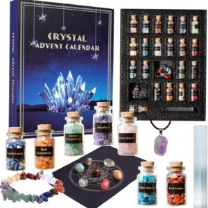 Crystal Advent Calendar 2025 Healing Crystal Natural Gemstone 24 Days Christmas Countdown Calendar for Adult - Natural Crystals Chips Bottles Gift Set for Witch Beginne
