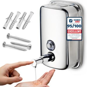 Premium Commercial Soap Dispenser Wall Mount Stainless Steel Manual Liquid - Small Bathroom Accessories Restroom Human Shampoo Foam Home Toilet Kitchen Station - (17 fl oz / 500 ml)