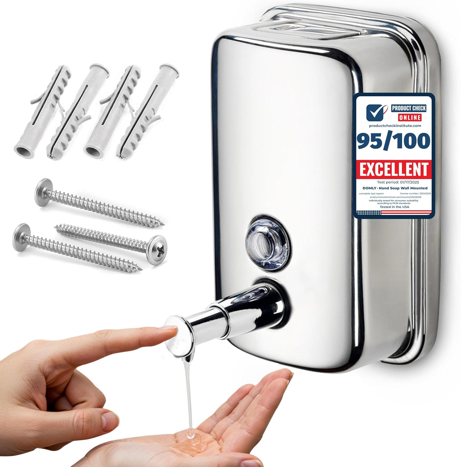 Premium Commercial Soap Dispenser Wall Mount Stainless Steel Manual Liquid - Small Bathroom Accessories Restroom Human Shampoo Foam Home Toilet Kitchen Station - (17 fl oz / 500 ml)