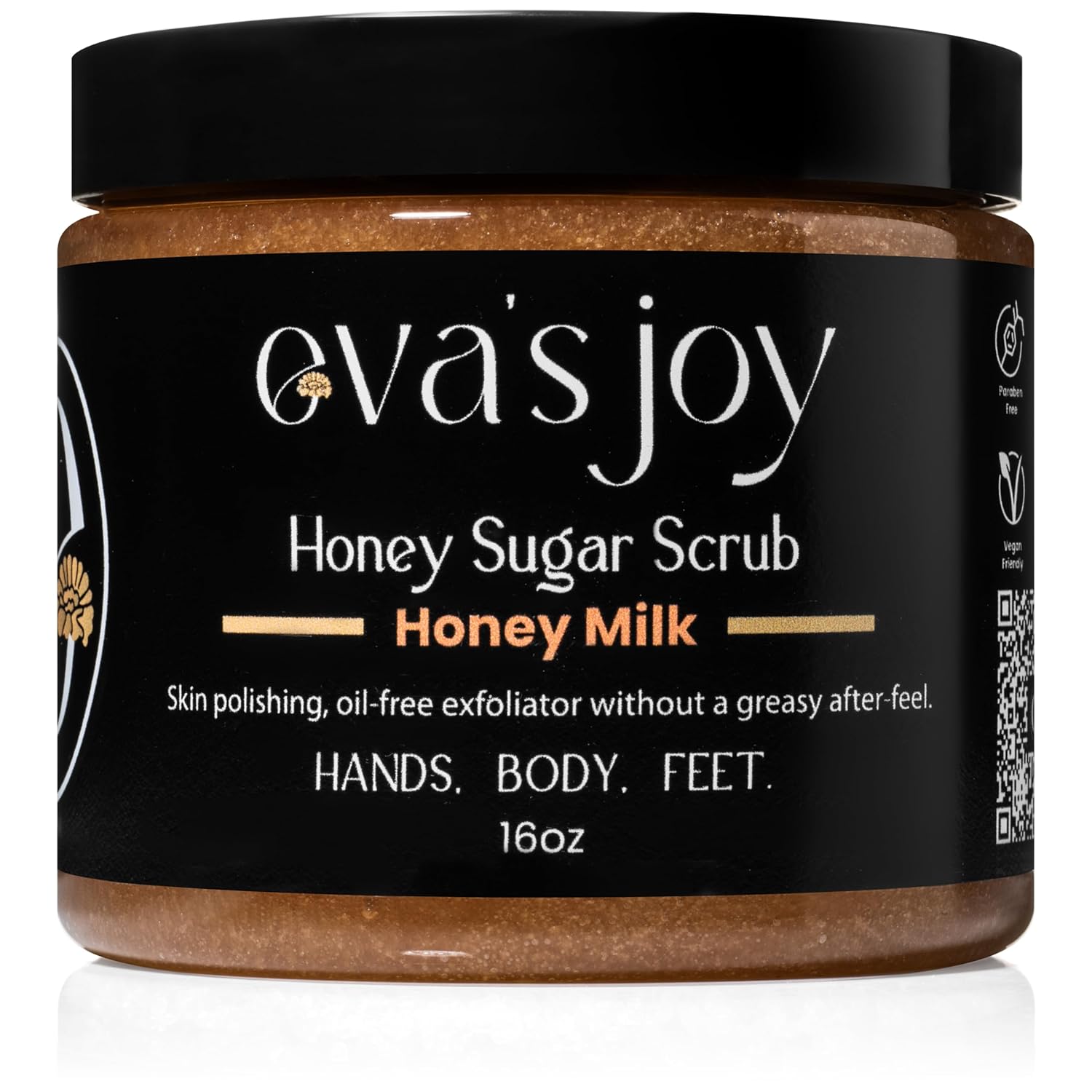 Evaโs Joy Honey Milk Sugar Scrub, Hydrating & Exfoliating, Moisturizing & Skin-Smoothing, Reduces Rough Patches, Gentle Body Scrub, 16 oz