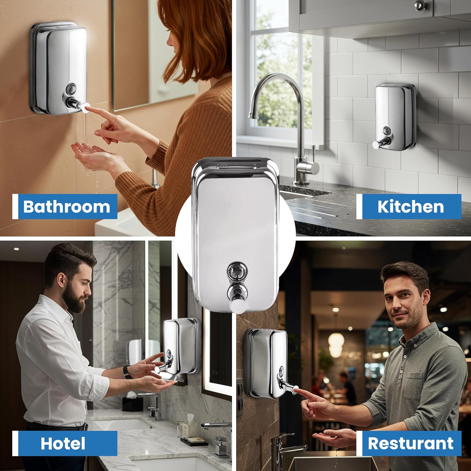 Stainless Steel Manual Soap Dispenser 17 fl oz for Bathroom Kitchen - Image 2