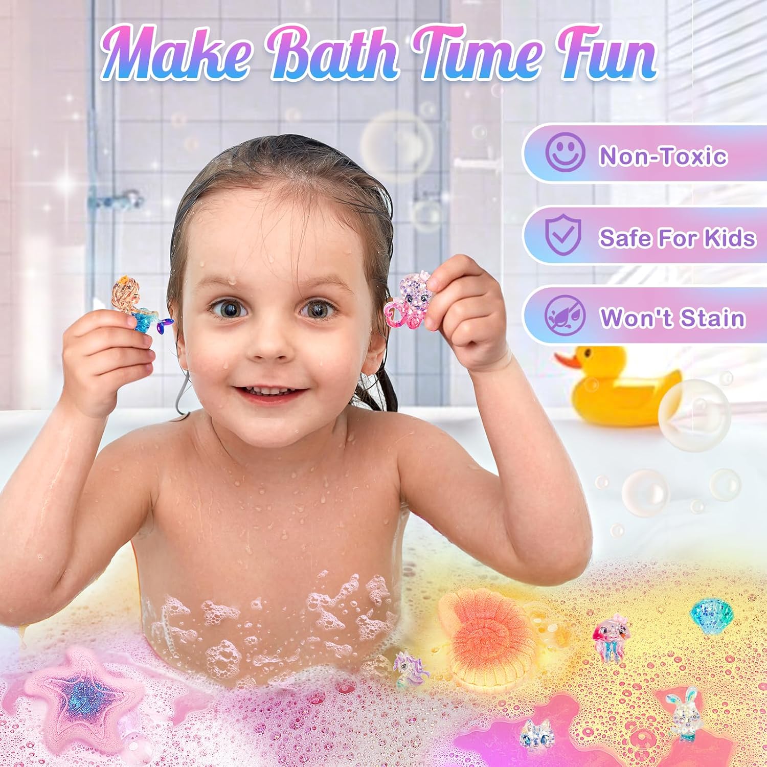 8 Packs Bath Bombs for Kids Girls, Mermaid Bath Bomb with Surprise Toys Inside, Princess Bubble Bath Toys for Kids Aged 4-8, Christmas Birthday Gifts for Girls 3 4 5 6 7 8 - Image 5