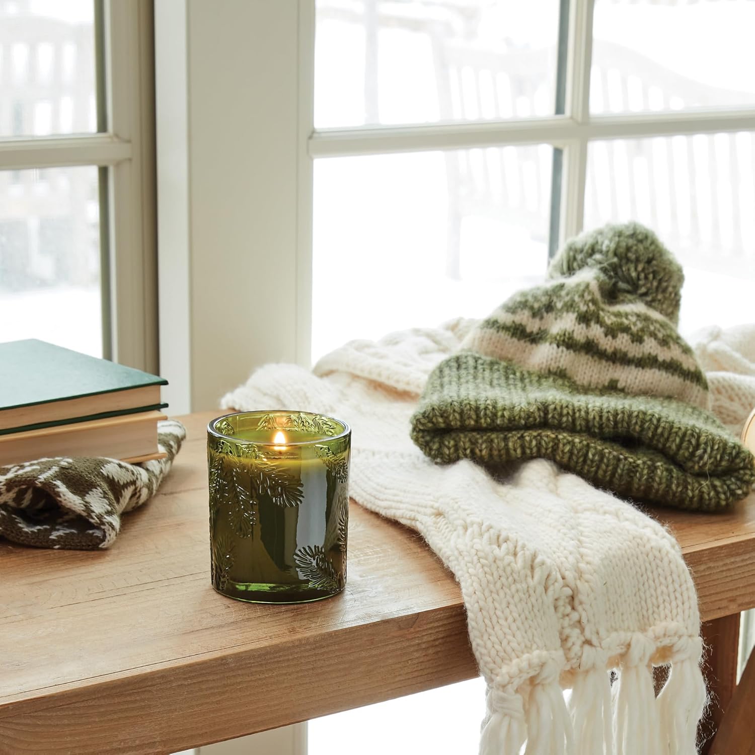 Thymes Frasier Fir Candle - Molded Green Glass Jar with Pine Needle Design - Winter Candle Gifts for Women & Men - Fresh Home Fragrance - Notes of Crisp Siberian Fir, Cedarwood & Sandalwood (6.5 oz) - Image 4