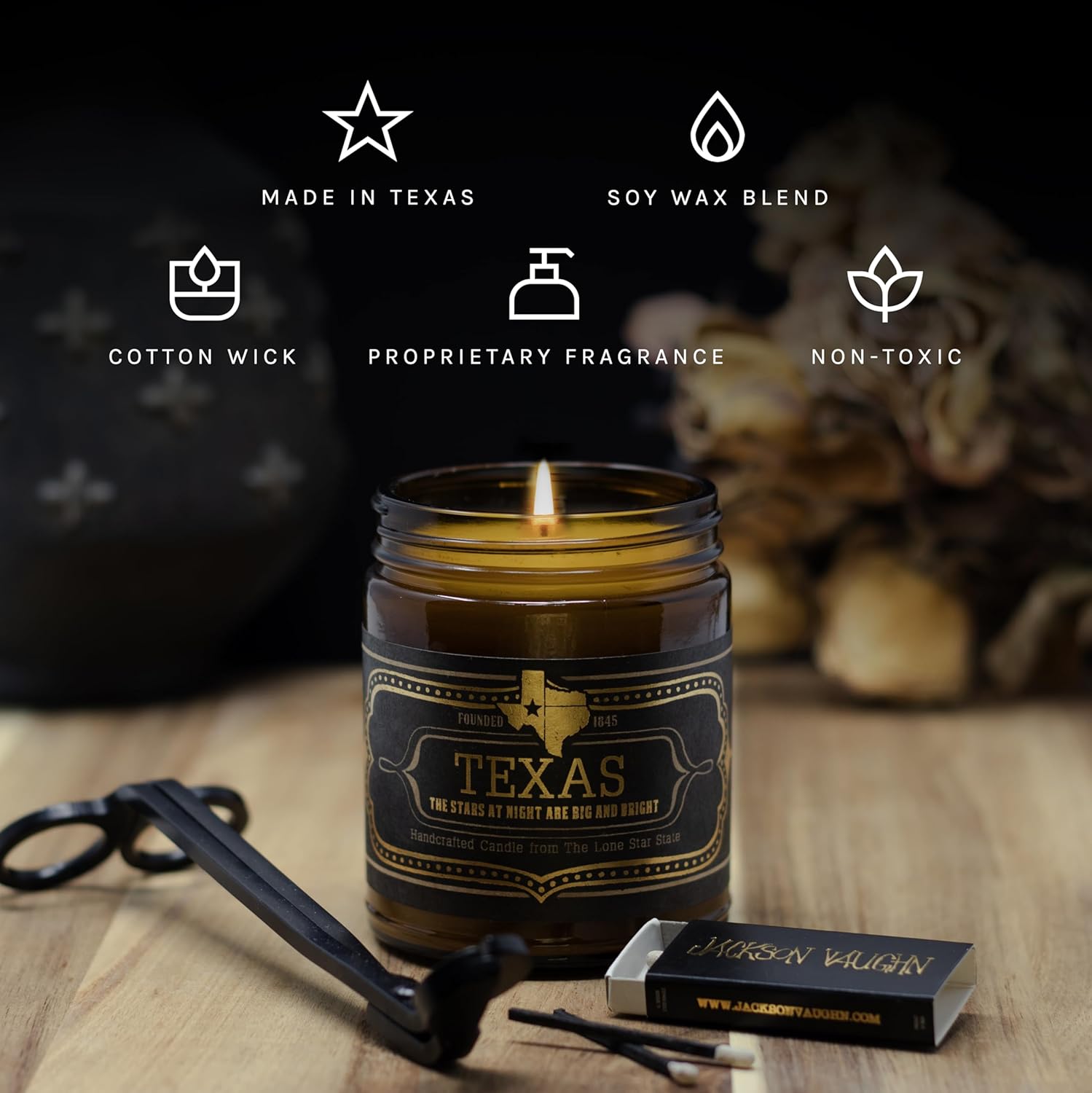 Jackson Vaughn Austin 9oz Scented Candle - Patchouli, Prairie Grass, Amber Scents - 40 Hour Burn Time - Image 3