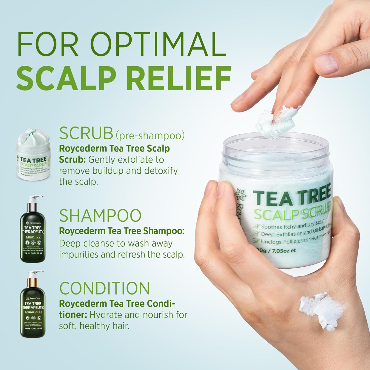 Roycederm Tea Tree Scalp Scrub 8 oz Dandruff Relief Anti Fungal Pre Shampoo Treatment - Image 6
