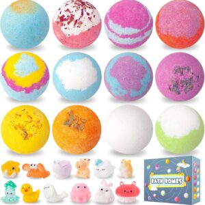 Bath Bombs for Kids with Surprise Toys Inside, 12 Pack Essential Oil SPA Bath Bombs, Bubbles Gentle and Safe Fragranced Bath Balls, Halloween Birthday Christmas Gift Set for Kids Boys Girls