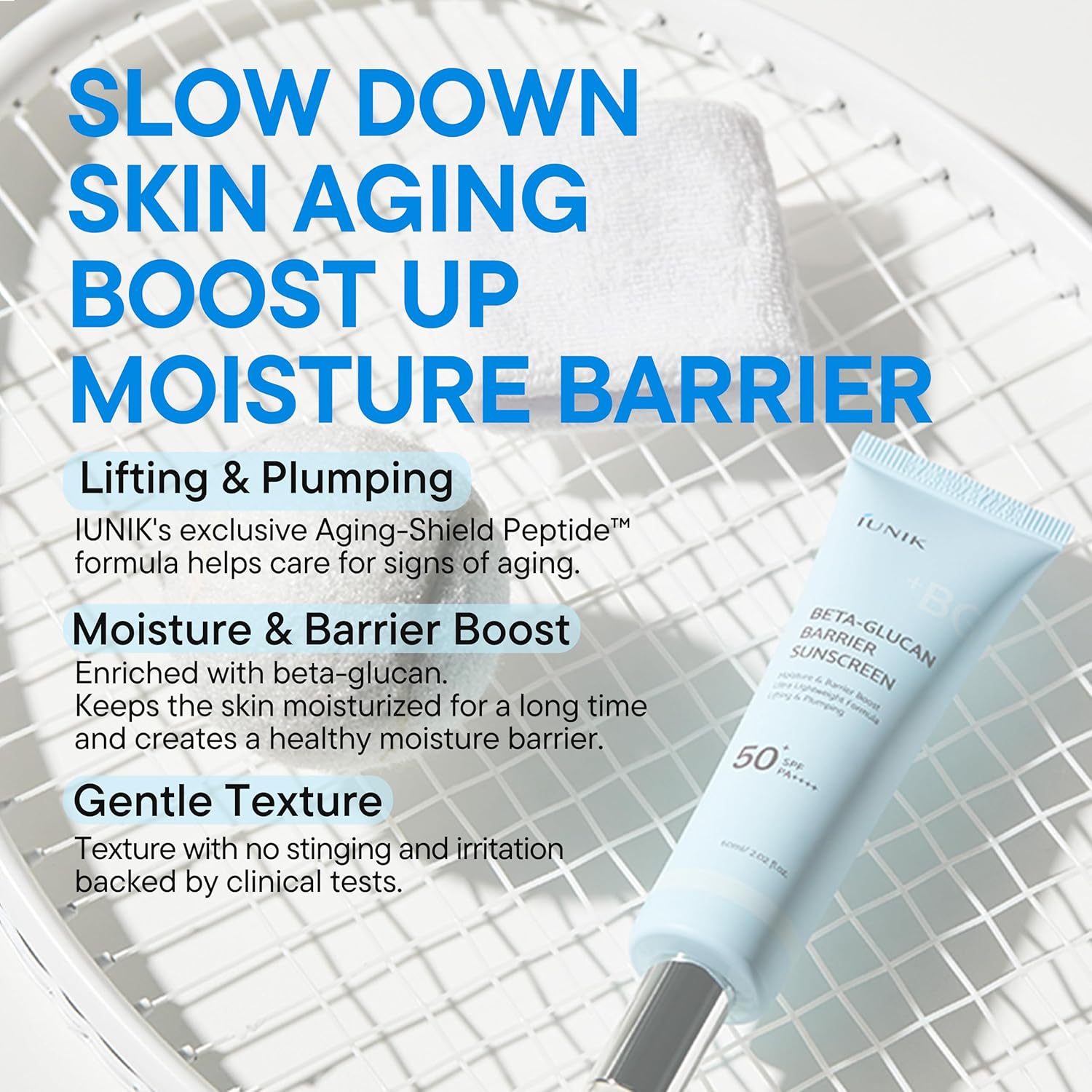 IUNIK Beta-Glucan Water Barrier Moisture Daily Sunscreen Matte & No White Cast SPF 50+ PA++++ Vegan Lifting & Plumping Moisturizing Daily Sun Cream for Dry Oily Sensitive Skin Korean Skincare - Image 4