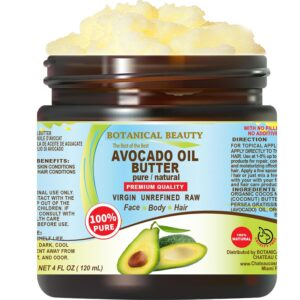 Botanical Beauty AVOCADO OIL BUTTER 100% Pure Natural VIRGIN UNREFINED Cold-Pressed 4 Fl oz 120 ml for Face, Skin, Body, Hair, Lip, Nails. Rich in Vitamin E, Omega 3, Omega 6